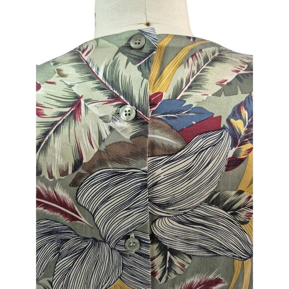 DONCASTER Silks 100% Silk Blouse w/ Detachable scarf Tropical Green Print Sz 16 - Picture 5 of 6